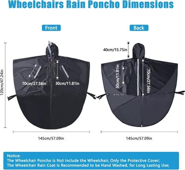Дощовик-пончо  для інвалідного візка для дорослих з напівпрозорим капюшоном