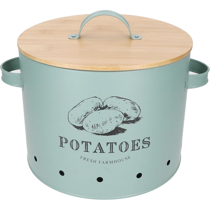 Вентильований металевий контейнер для зберігання картоплі з бамбуковою кришкою I коробка для зберігання з принтом для кухні