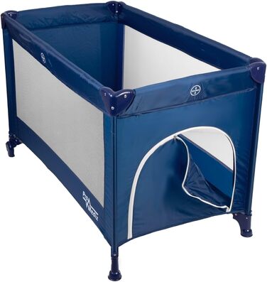 Складане дитяче ліжечко-переноска PR-803 з сумкою та боковим входом, підходить для немовлят та малюків, 2 колеса, 125x65x74 см (синє)