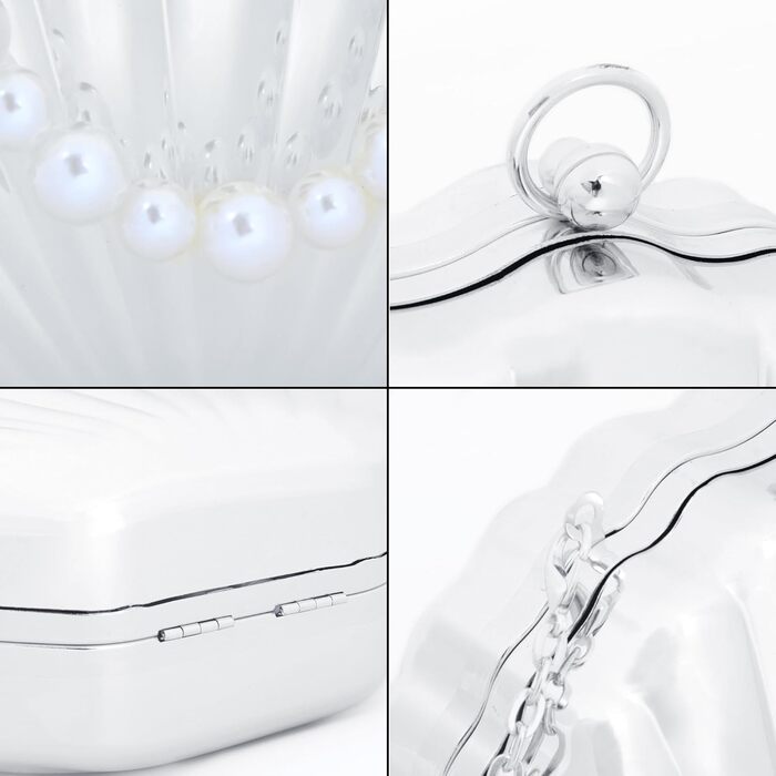 Клатч-розкладачка Морська Раковина з акрилу, з перлинною ручкою-ланцюжком. Вечірня сумочка для весілля, косплею, на плече або через плече, сріблястий.