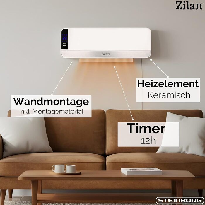 Настінний керамічний вентилятор-обігрівач, електричний вентилятор-обігрівач для ванної кімнати, енергозберігаючий, з дистанційним керуванням, міні-обігрівач, настінний обігрівач, керамічний нагрівальний елемент, швидкий нагрів, 12-годинний таймер, 2000 Вт