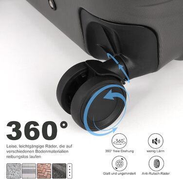 Ручна поклажа, 20-дюймова валіза з твердою оболонкою, візок, легка валіза на колесах з ABS-пластику, дорожня валіза з 4 колесами, 3-значний кодовий замок (темно-сірий, 41 л) Темно-сіра ручна поклажа (M)