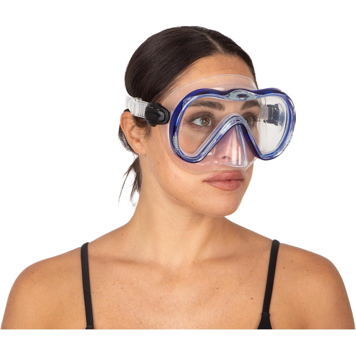 Силіконовий набір для дайвінгу та снорклінгу з маскою та трубкою з системою сухого верху та продувним клапаном, прозорий/синій