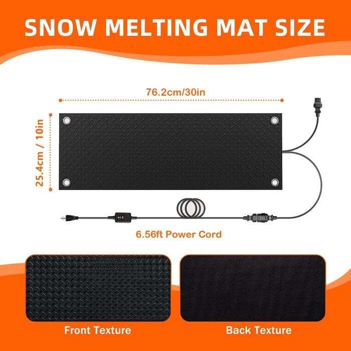 Підігрівані килимки для танення снігу, 25,4 x 76,2 см, електричні гумові килимки для вулиці зими, для видалення снігу та льоду, нековзні, підігрівані килимки для сходів, сходинок, доріжок, під&39їзної дороги