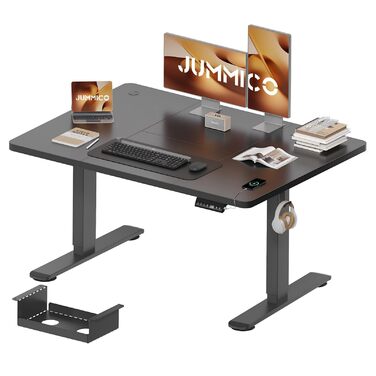 Стіл з регульованою висотою 140 x 70 см з кабельним лотком, Електрично регульований по висоті стіл для роботи стоячи з USB-портом, Комп&39ютерний стіл, Ергономічний стіл для роботи сидячи та стоячи, Офісний стіл, Чорний 140 x 70 см