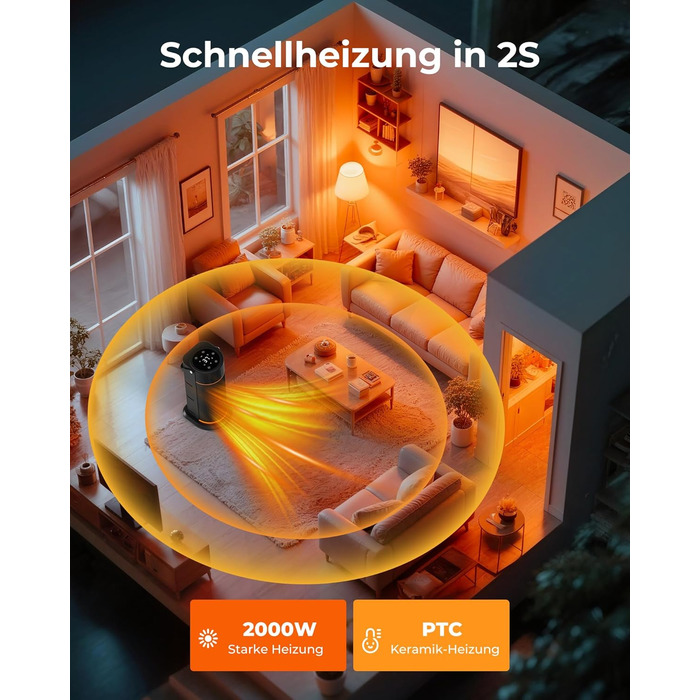 Енергозберігаючий вентилятор-обігрівач потужністю 2000 Вт, тихий керамічний швидкодіючий PTC-обігрівач з пультом дистанційного керування, таймером, функцією повороту на 70, світлодіодним дисплеєм для використання в офісі, спальні, ванній кімнаті, вдома, ч