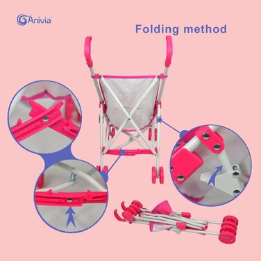 Коляска для ляльок Anivia, складна коляска для іграшок для дівчаток, подарункова коляска для ляльок від 2, 3, 4, років 58 х 39 х 2