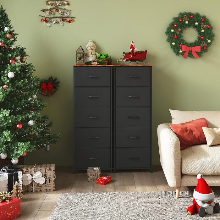 Тканинний комод Somdot для спальні, вітальні, коридору, комод, шафа для зберігання, тканинний комод, 5 тканинних шухляд, рустикальний коричневий, 30Г x 42Ш x 114,5В см (5 шухляд)