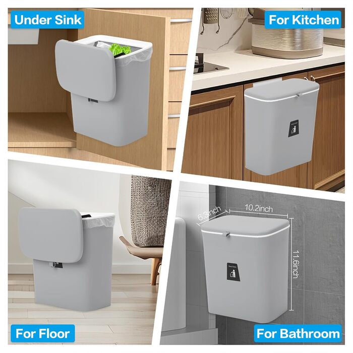 Відро для компосту для кухні, 9-літрове відро для сміття, на стільницю або під раковину, підвісне невелике відро для сміття з криш