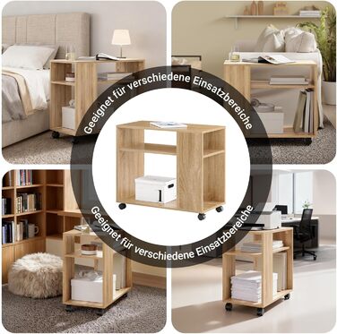 Журнальний столик SoBuy з колесами, 2-ярусний журнальний столик на колесах з відділеннями для зберігання, мобільна книжкова полиця для вітальні, спальні, офісу, Д70 x Ш35 x В60 см, натуральний колір FBT34-N