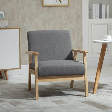 Крісло HOMCOM з підлокітниками, обіднє крісло, розслаблююче крісло з лляним виглядом, м&39яке крісло для вітальні, спальні, каркас з масиву дерева, 64 x 70 x 72 см, сірий