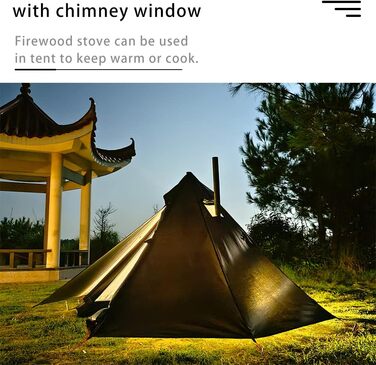 Одномісний надлегкий гарячий намет з домкратом для плити, намет-тіпі, кемпінг на свіжому повітрі, коньковий намет для намету-піч/дров&39яної печі, 4 сезони, полювання/трекінг, пірамідальний намет, чорний