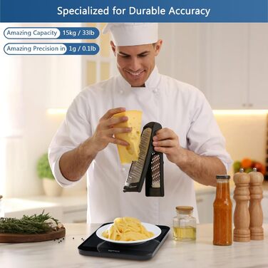 Цифрові кухонні ваги Vitafit 15 кг, багатофункціональні кухонні ваги, цифрові ваги зі світлодіодним дисплеєм, загартоване скло, то