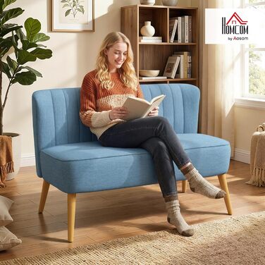 Місний диван HOMCOM, невеликий двомісний диван з лляним виглядом, сучасний м&39який диван для вітальні, спальні, невеликого простору, синій, 117 x 56,5 x 77 см, 2-