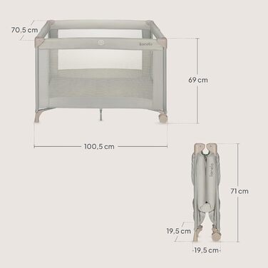 Дитяче ліжечко Lionelo Amelie, від народження до 15 кг, маленьке, складне, м&39який розкладний матрац, 100,5 x 70,5 см, 2 колеса, бічний вхід, дорожня сумка бежевого кольору