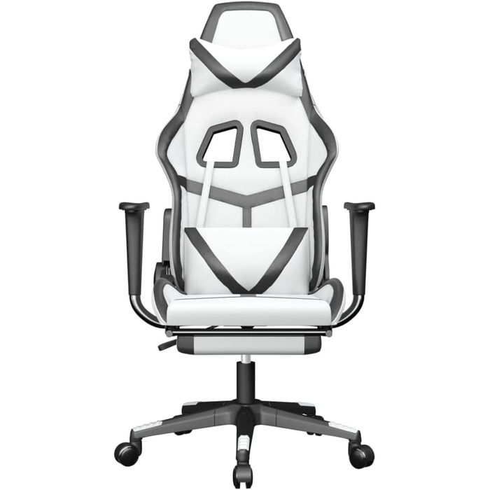 Геймерське крісло, офісне крісло, з підставкою для ніг, білий та чорний, штучна шкіра
