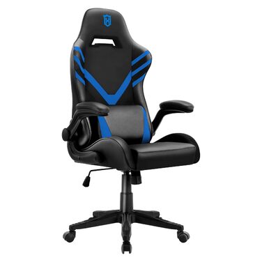 Ергономічне ігрове крісло з масажною поперековою подушкою, офісне крісло для ПК в гоночному стилі зі штучної шкіри, ігрове крісло з підлокітниками, вантажопідйомність до 159 кг, синій колір