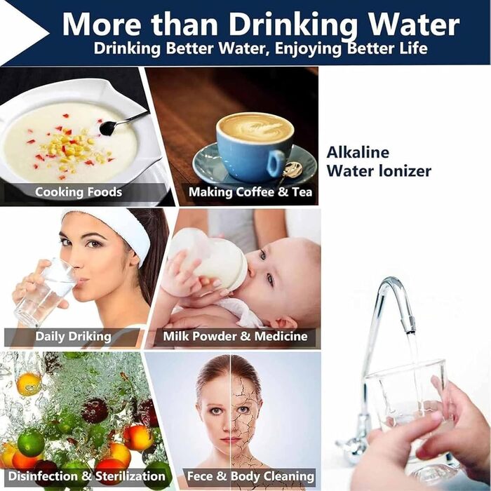 Іонізатор і очищувач води, до -500 Mv Orp, Ph 3,5-10,5, очищувач води, фільтр для лужної води з 7 налаштуваннями води, інтелектуальне голосове керування, білий