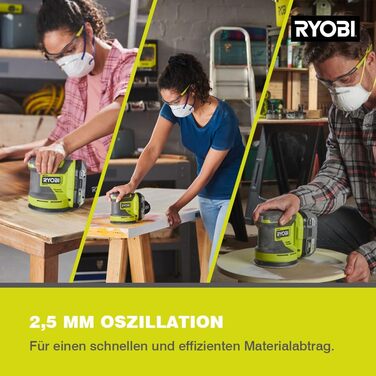 Акумуляторна дискова орбітальна шліфувальна машина RROS18-0 RYOBI 18 В ONE (розмір шліфувального диска 125 мм, коло коливань 2,5 м