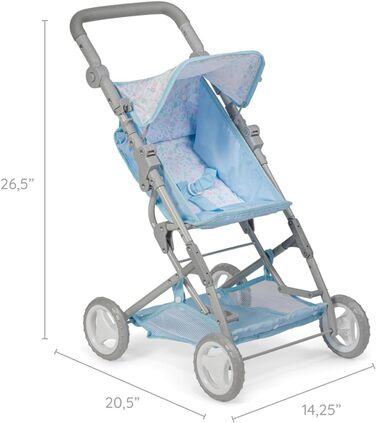 Складна коляска, для ляльок до 45 см, ідеально підходить для ігор та прогулянок, синя з квітковим орнаментом, розроблена Berenguer