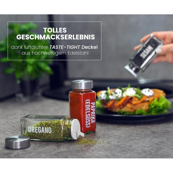 Підставка для спецій з 18 банками - Для підвішування на стіну та дверцята шафи - Не потребує свердління - Підвісний органайзер для спецій з кришками з нержавіючої сталі