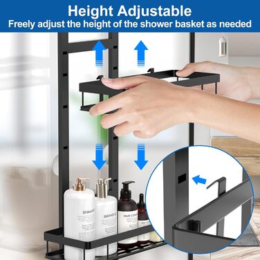 Полиця для душу навісна, органайзер для ванної кімнати без свердління на стінку душу з 3 кошиками для шампуню (Чорний, 3-ярусна)