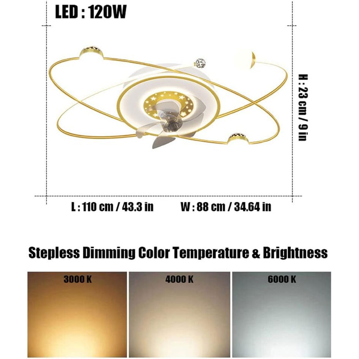 Стельовий світлодіодний світильник PAZWAHF 120 Вт, стельовий вентилятор зі світлодіодним підсвічуванням, регульованою швидкістю ві