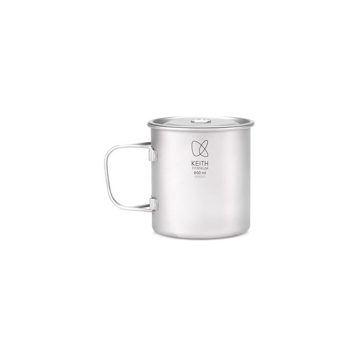 Кухоль Keith Titan Mug, кемпінговий горщик, чашка для кави та чаю на відкритому повітрі з кришкою та складною ручкою 200 мл/300 мл/400 мл/450 мл/500 мл/600 мл/900 мл, легкий посуд для походів, пікніка, напоїв (600 мл Ti3207)