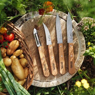 Різнокольоровий, 001300 Estuche Esenciales Mango de haya barnizada Natural N 112 patatero N113 dentado N114 cuchillo para verdura