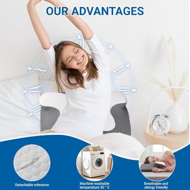 Подушка для шиї, подушка з піни з ефектом пам&39яті, ергономічна подушка, ортопедична подушка. Підходить для сну на боці, спині та животі. Полегшує біль у плечах та забезпечує полегшення. 60 * 34 * 13/10 см