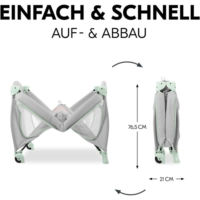 Дорожнє ліжечко Hauck Sleep N Play Go Plus, Dusty Mint - Дитяче дорожнє ліжечко з колесами, сумкою для перенесення, складною основою та великою ігровою зоною - Від народження до 15 кг - Компактне та складане