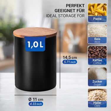 Контейнер для зберігання WENKO Mio, 1,0 л, круглий контейнер з боросилікатного скла з кришкою з акацієвого дерева, герметичне ущільнення завдяки силіконовому кільцю, Ø 11 x 14,5 см, чорний