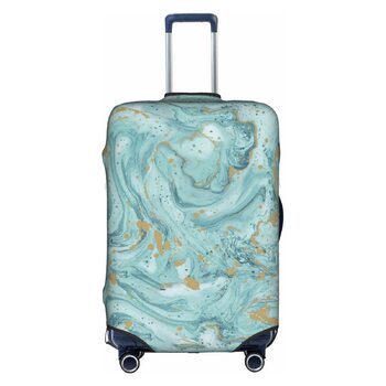 Чохол для валізи Азурит, блакитно-зелений з золотистим малюнком Олійний мармур, еластичний, миючий, захист від подряпин, для дітей та дорослих (45,753,3 см)