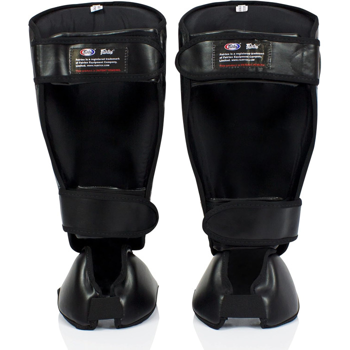 Щитки для гомілок Fairtex SP7 для муай-тай для чоловіків, жінок та дітей Виготовлені зі шкіри Syntek, високоякісні, легкі та міцні Знімний захист гомілки та стопи, чорні, розмір L