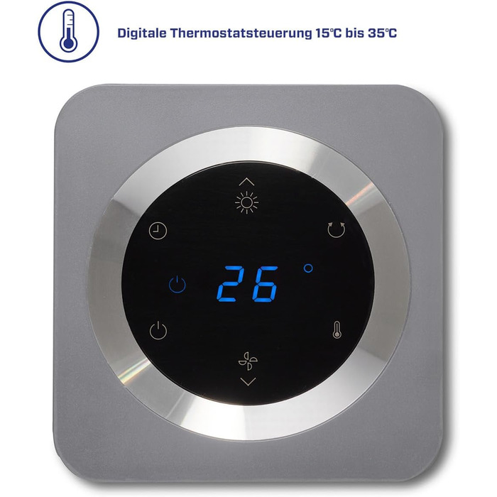 В-1 Дизайнерський вентилятор-обігрівач - Обігрів та охолодження - Обігрів 1000/2000 Вт - Цифровий термостат 15-35C - Коливання 80 - Підходить для приміщень площею до 40 м/100 м Сірий, 904G Smart - 2-