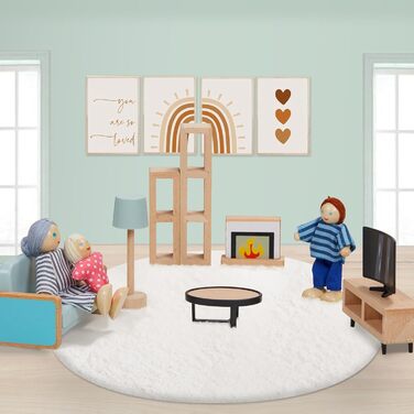 Набір меблів для лялькового будиночка "Гігантська квасоля", дерев&39яний, 36 предметів з 4 сімейними ляльками, аксесуари для ляльок, іграшка для хлопчиків, дівчаток та малюків від 3 років