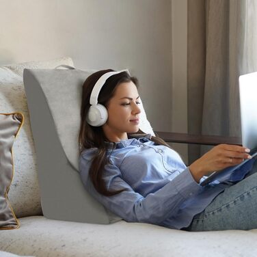 Подушка для читання COSTWAY для ліжка та дивана, подушка для підняття ніг, клиноподібна подушка з чохлом, що прається, опорна подушка для одужуючих, вагітних, при хропінні та печії (сіра)