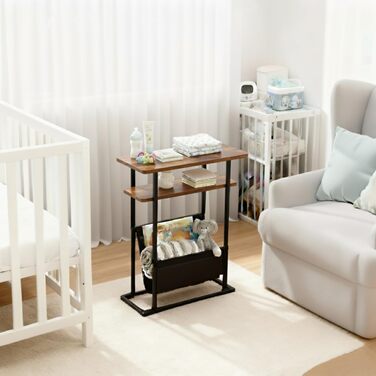 Невеликий журнальний столик для невеликих приміщень, вузький журнальний столик з полицею для журналів - вузький буфет 2 в 1 для вітальні, тонка тумбочка біля ліжка для спальні з полицею (сільський коричневий)