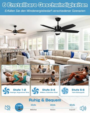 Стельовий вентилятор Airwit 106 см з підсвічуванням Двосторонні лопаті, Тихий стельовий вентилятор з підсвічуванням і пультом дист