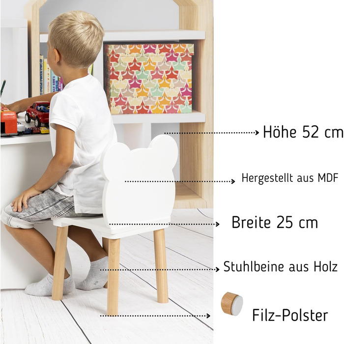 Маленький дерев&39яний стільчик для дітей, дитячий стілець/табурет/стілець, 52 x 25 x 25 см та висота сидіння 27 см, для дітей віком 3, 4, 5, 6, 7 років, натуральні дитячі меблі