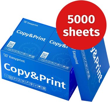 Папір для принтера, папір для копіювання, 5000 аркушів, 10 x 500 мм, A4, преміум-класу, яскраво-білий, CIE 160, переможець випробувань, екологічний сертифікат PEFC