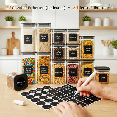 Герметичні банки для зберігання з кришками, набір з 12 шт. , скляні контейнери для зберігання з кришками, скляні контейнери для кухні, банки для зберігання пластівців, печива та продуктів, загальний об&39єм 9,2 літра