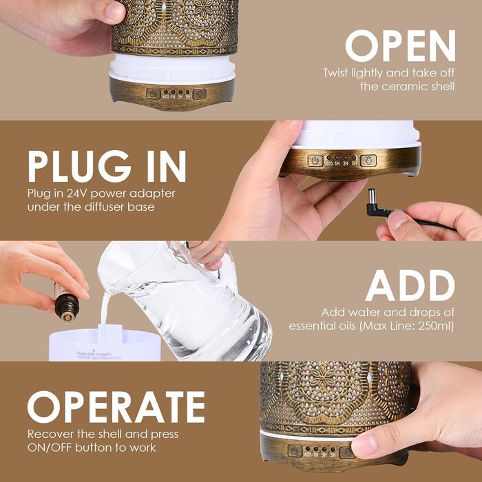 Мл, преміальний ультразвуковий ароматичний дифузор для ефірних олій із 7-кольоровим світлодіодним підсвічуванням, електрична ароматична лампа зволожувача, безводне автоматичне відключення, 250