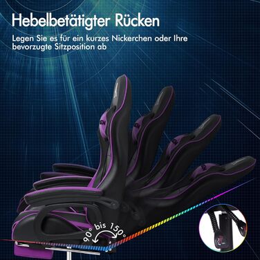 Офісний стілець ALFORDSON, Робочий стілець з масажною подушкою для попереку, Ергономічне комп&39ютерне крісло з відкидною спинкою, Поворотне крісло з підставкою для ніг, Регульована висота, Фіолетовий