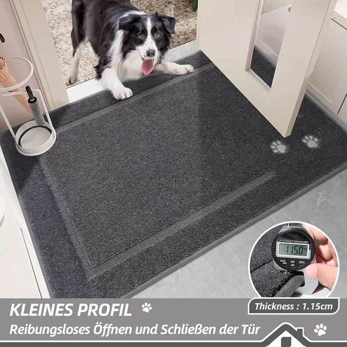 Килимок BEQHAUSE для прихожих, 60 x 90 см, миючий килимок для бруду, нековзний, можна прати в пральній машині, для вхідних і задніх дверей, входів, коридорів, темно-сірий