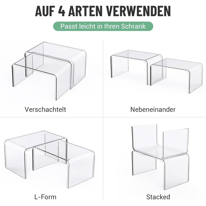 Прозора стійка для спецій, 4 кухонні органайзери, штабелювані органайзери для кухонних шаф, міні-декоративна полиця, кухонний органайзер для спецій, полиця на кухонній стільниці, сходи для спецій, органайзер для туалетного столика, набір з 4 шт.
