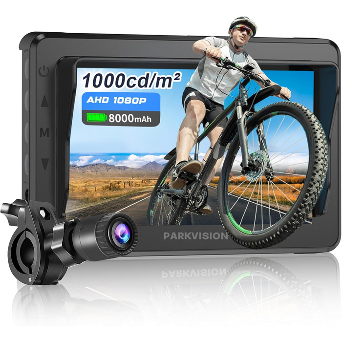 Велосипедне дзеркало PARKVISION із захистом від відблисків, камера заднього виду для велосипеда зі справжнім 4,3-дюймовим AHD 1080P монітором, регульованим поворотним затискачем на 360 з чудовим нічним баченням, дзеркало на кермі велосипеда