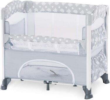 Ліжечко-колиска Hauck Baby Sleep N Care Plus Travel Bed Crib, від народження до 9 кг, з відкидною бічною панеллю, відділенням для зберігання та 2 кишенями, компактно складається, включаючи сумку для перенесення складну основу (Teddy Grey) Sleep N Care Plu