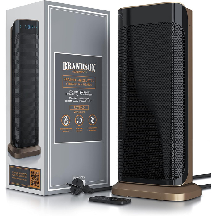 Керамічний обігрівач для ванної кімнати з дистанційним керуванням - Енергозберігаючий, тихий - Швидкий обігрівач з функцією коливання - 2 режими нагріву - Таймер - Сертифіковано GS A Золото