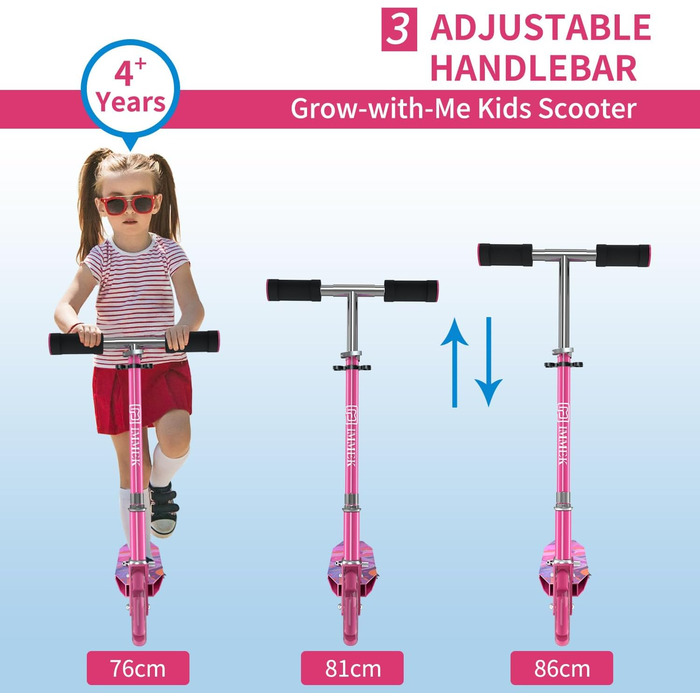 Колісний дитячий самокат, складний дитячий самокат, світлодіодне легке PU колесо, регульований по висоті дитячий самокат, максимал